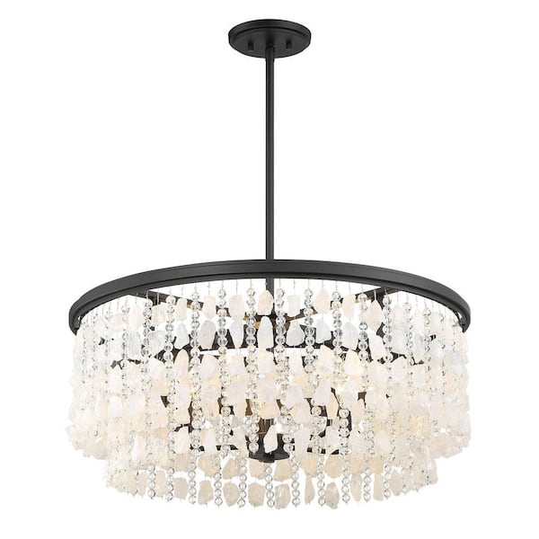 Shimmering Elegance 5-Light Quartz Crystal Sand Black Chandelier for Dining Room with No Bulbs Included