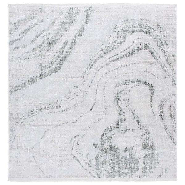 SAFAVIEH Whisper 7 ft. x 7 ft. Green/Ivory Abstract Marble Square Area Rug