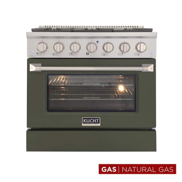 Pro-Style 36-in 5.2 cu. ft. 6-Burners Natural Gas Range with Convection Oven in Stainless Steel & Olive Green Oven Door