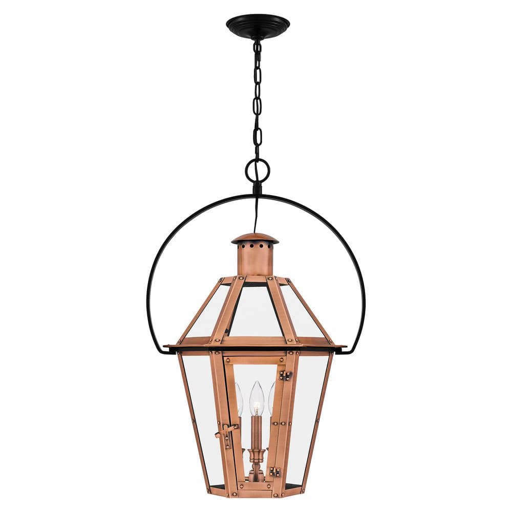 Burdett Aged Copper 3-Light Pendant with Clear Glass Panels