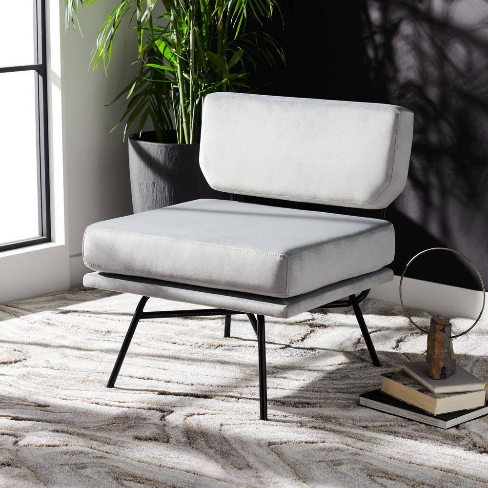 Mid-Century Modern Grey Velvet Accent Chair with Matte Black Legs