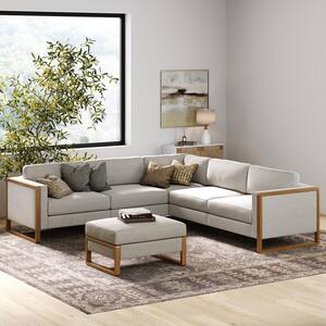 Madison 103 in. W Straight Arm Fabric Modern Modular L-Shaped Sectional Sofa in. Sand/Light Brown with Storage Ottoman