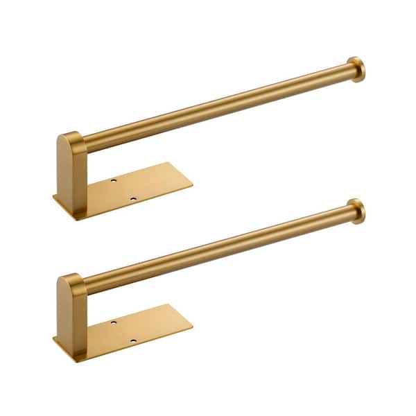 Wall Mount Drilled Stainless Steel Paper Towel Holders Under Cabinet for Kitchen in Brushed Gold (2 Pack)