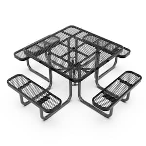 79.75 in. Black Square Steel Picnic Tables Seats 4-People With Umbrella Hole