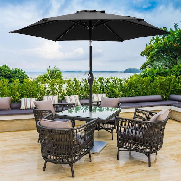 7.5 ft. Patio Market Crank and Tilt Umbrellas, Table Umbrellas, UV-Resistant Canopy in Night Black