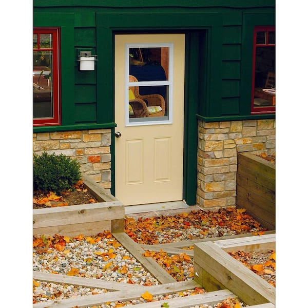 32 in. x 80 in. Vented Left-Hand Inswing 1/2-Lite Clear Glass 2-Panel Primed Fiberglass Smooth Prehung Front Door