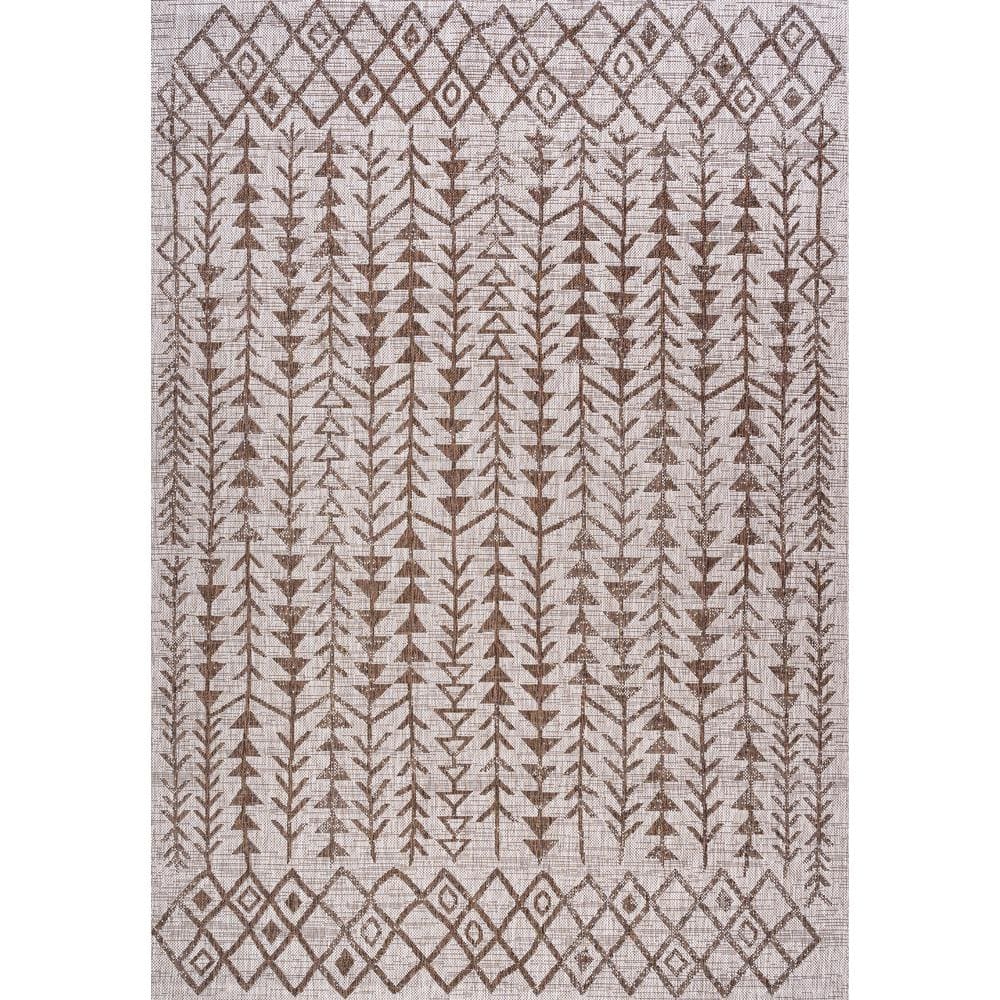 Beige and Brown Geometric Bohemian Indoor/Outdoor Area Rug