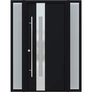 ZEPHYR 61"x82" Right-Hand/Inswing+Sidelite-left/right Frosted Glass BLACK/WHITE Steel Prehung Front Door +Hardware Kit