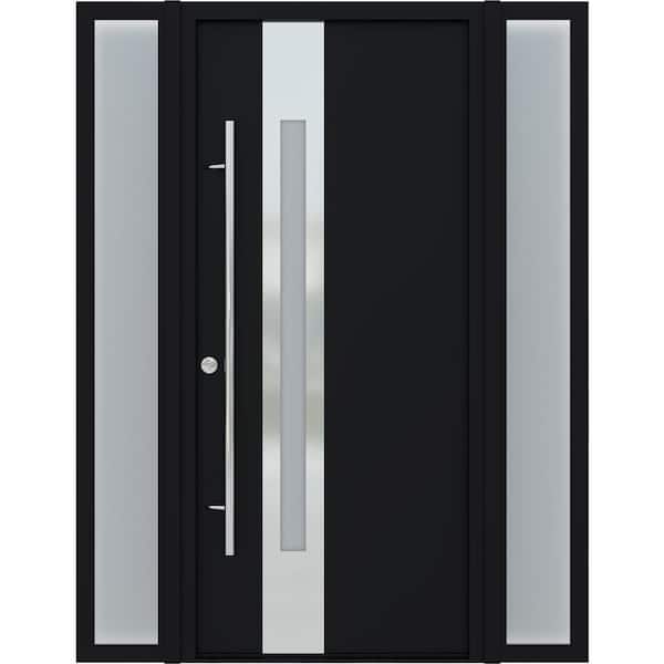 Belldinni ZEPHYR 61 in. x 82 in. Right-Hand/Inswing Sidelite-left Frosted Glass Black/White Steel Prehung Front Door Hardware Kit