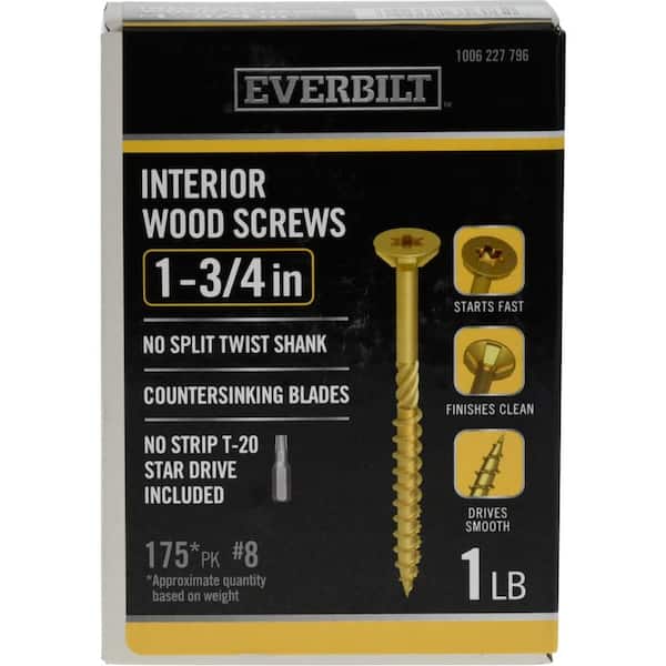 Everbilt #8 x 1-3/4 in. Star Drive Flat Head Interior Wood Screws (175-Pack)