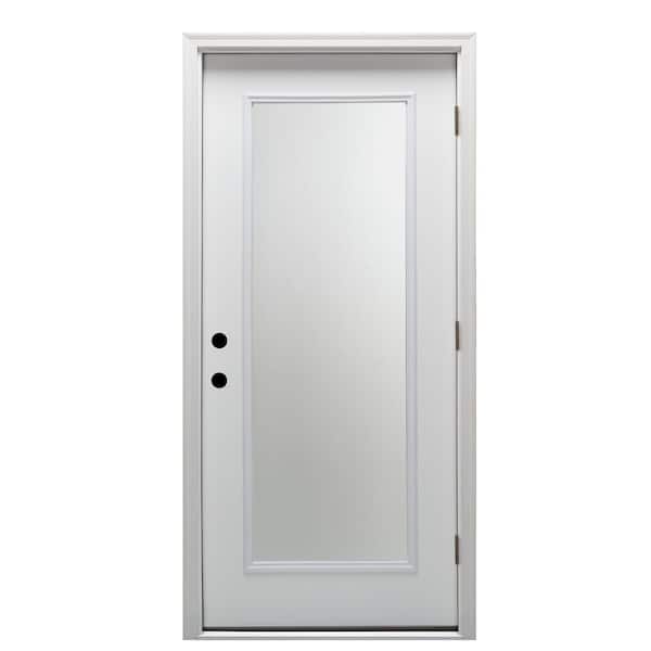 MMI Door 30 in. x 80 in. Classic Left-Hand Outswing Full Lite Clear Low-E Primed Steel Prehung Front Door with Brickmould