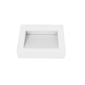 Pyramid 24 in. Wall Mount Solid Surface Single Basin Rectangle Bathroom Sink without Faucet Hole in Matte White