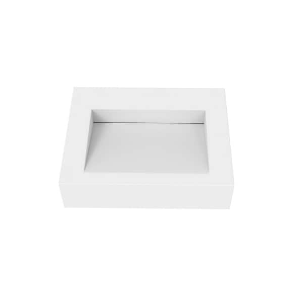 castellousa Pyramid 24 in. Wall Mount Solid Surface Single Basin Rectangle Bathroom Sink without Faucet Hole in Matte White