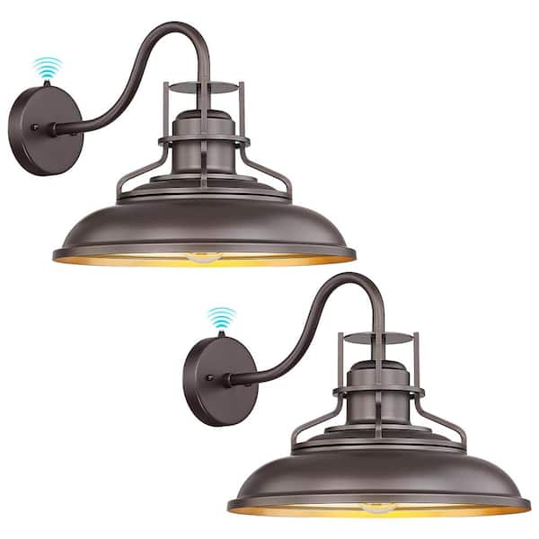 JAZAVA 18 in. ORB Dusk to Dawn Outdoor Hardwired Wall Lantern Sconce with No Bulbs Included