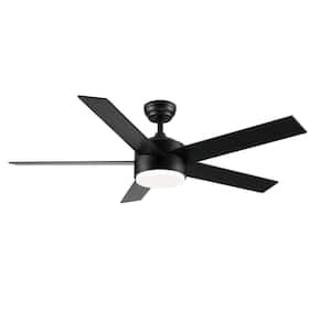 52 in. Integrated LED Light Matte Black Blade Ceiling Fan with Remote Control for Indoor