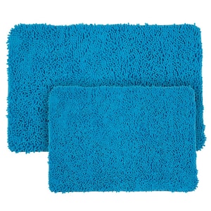 Shag Blue 21 in. x 32 in. Memory Foam 2-Piece Bath Mat Set