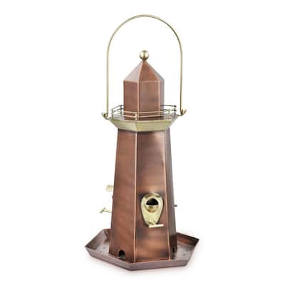 Lighthouse Extra-Large Copper and Brass Bird Feeder, 5 lbs. Seed Capacity