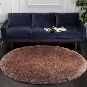 Luxe Shag Brown 6 ft. x 6 ft. Round Solid Area Rug