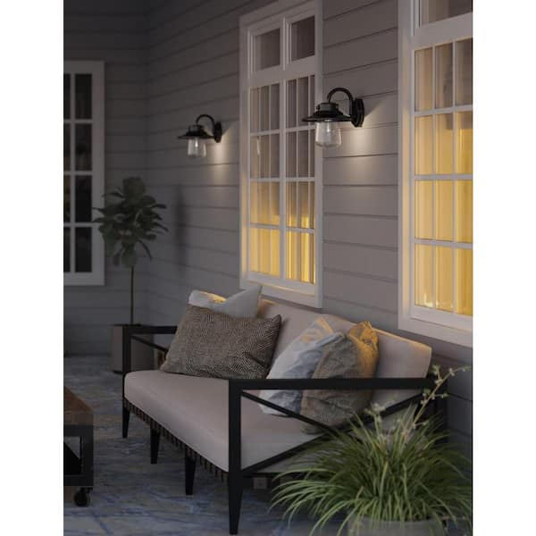 Tremont 1-Light Matte Black Clear Seeded Glass Industrial Outdoor Medium Wall Lantern Light