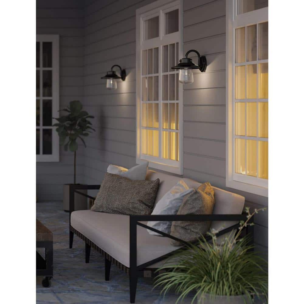 Matte Black Steel Outdoor Wall Lantern with Seeded Glass