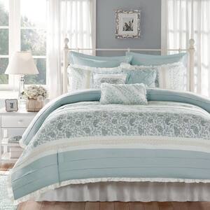 Vanessa 9-Piece Aqua King Cotton Percale Comforter Set