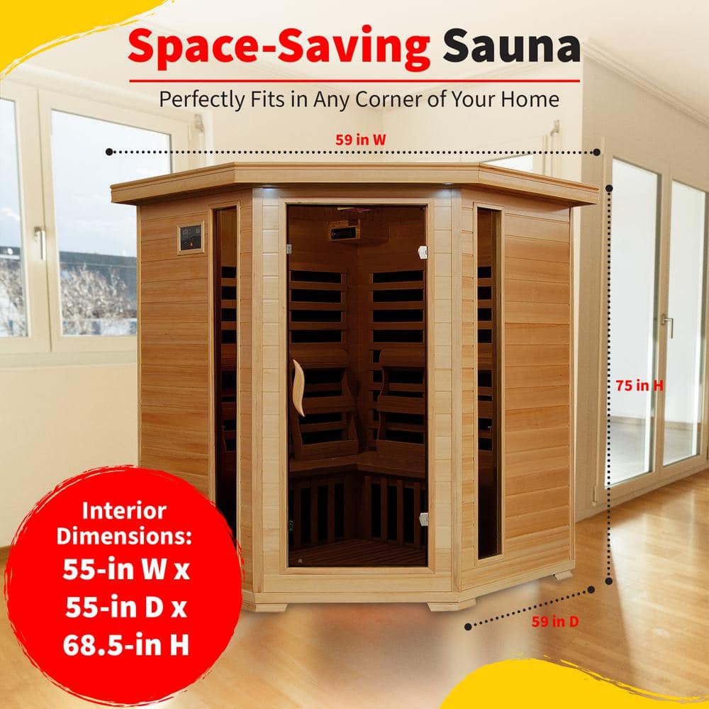 Hemlock 4-Person Corner Infrared Sauna with Carbon Heaters