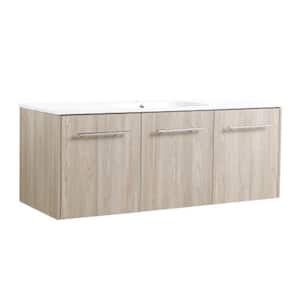 GLEM04 48.0 in. W x 18.1 in. D x 18.3 in. H Single Sink Floating Bath Vanity in White Oak with White Solid Surface Top
