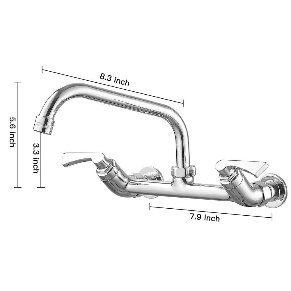 Chrome Double Handle Wall-Mount Kitchen Faucet with Swivel Spout