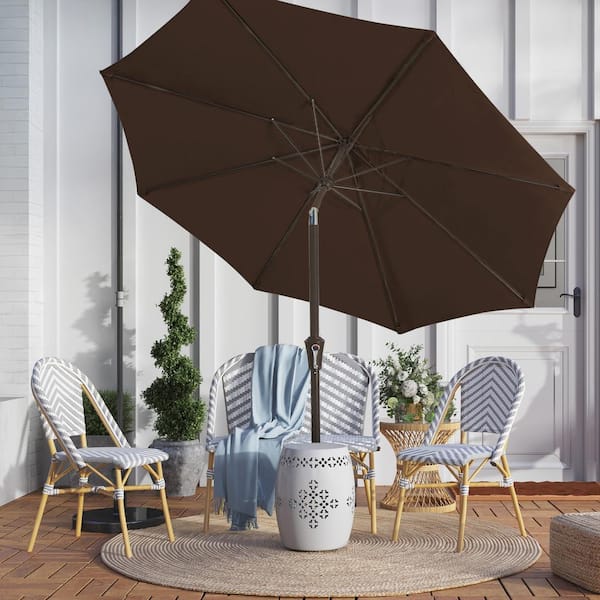 JEAREY 9 ft. Outdoor Market Patio Umbrella with Hand Crank Lift in Brown