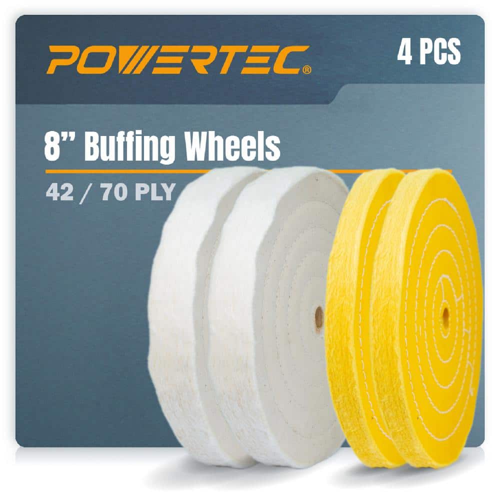‎POWERTEC 8 in. Buffing Wheels, White Cotton (70 ply) and Yellow Cotton ...