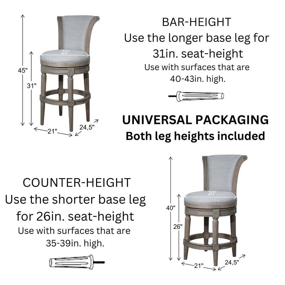 Weathered Gray Wood Swivel Counter-Height Barstool with Linen Upholstery