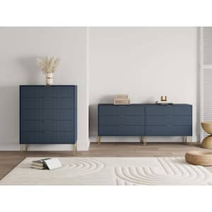 DUMBO Midnight Blue 2-Piece Modern 5-Drawer 35.19 in. Dresser and 6-Drawer 69.68 in. Double Dresser Set