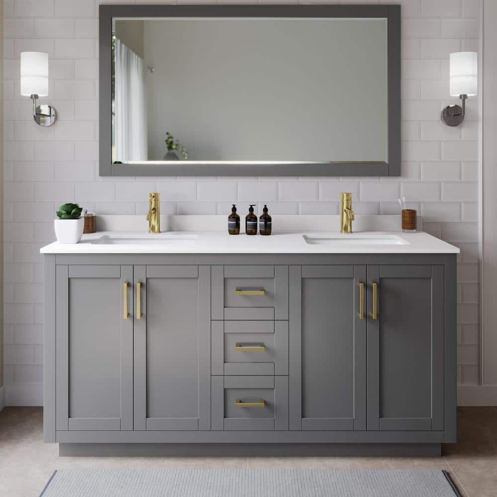 Miranda 66 in. W x 22 in. D x 33.75 in. H Double Bath Vanity in Dark Gray with White Cultured Marble Top price history on PriceWatchPro