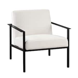 Milano Oatmeal White Stationary Polyester Fabric and Metal Accent Chair