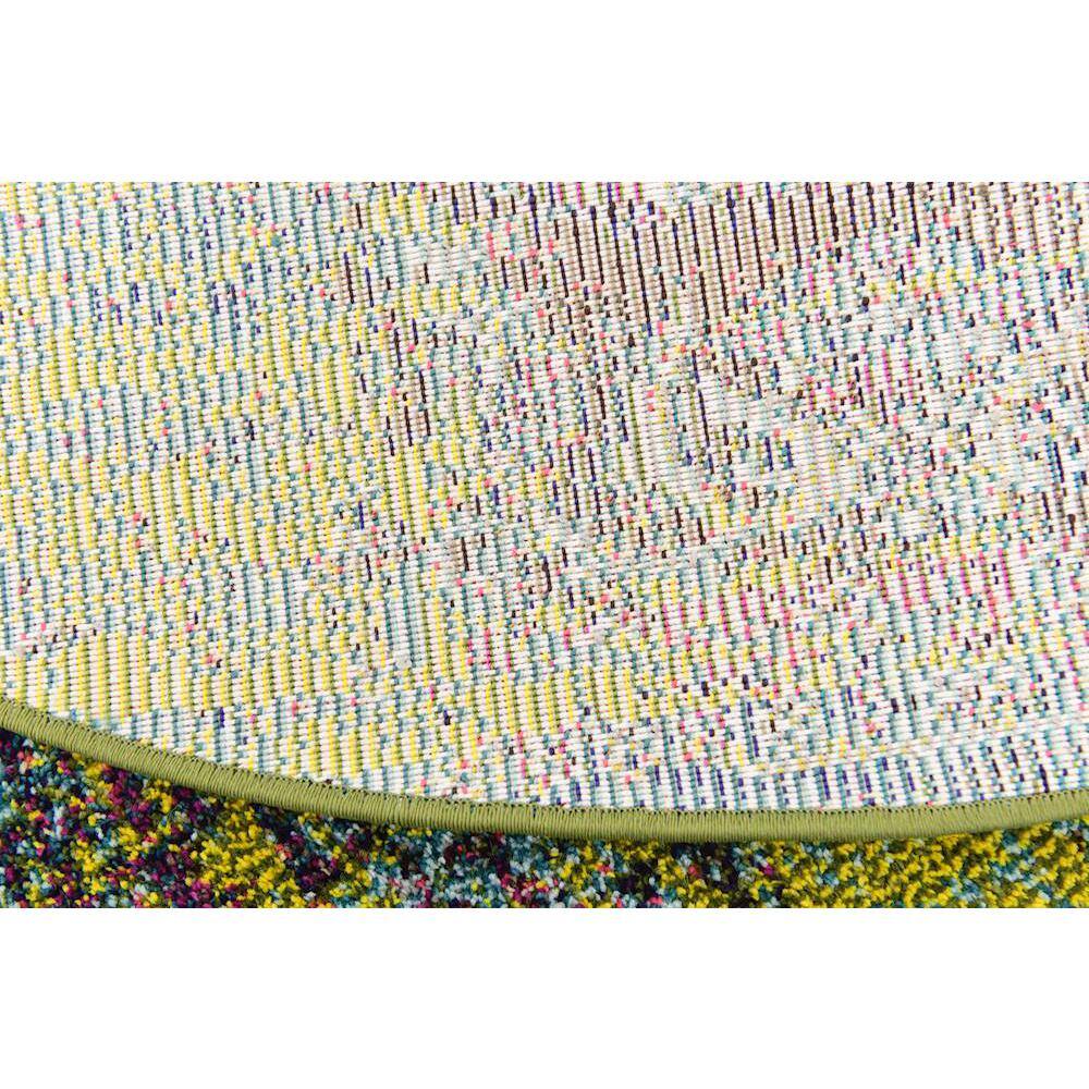 Vibrant Round 4' Synthetic Easy-Care Yellow & Green Rug