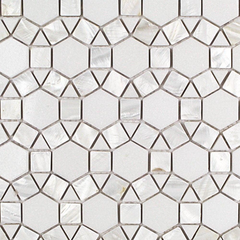 Noble White Polished Pearl and Marble Mosaic Tile