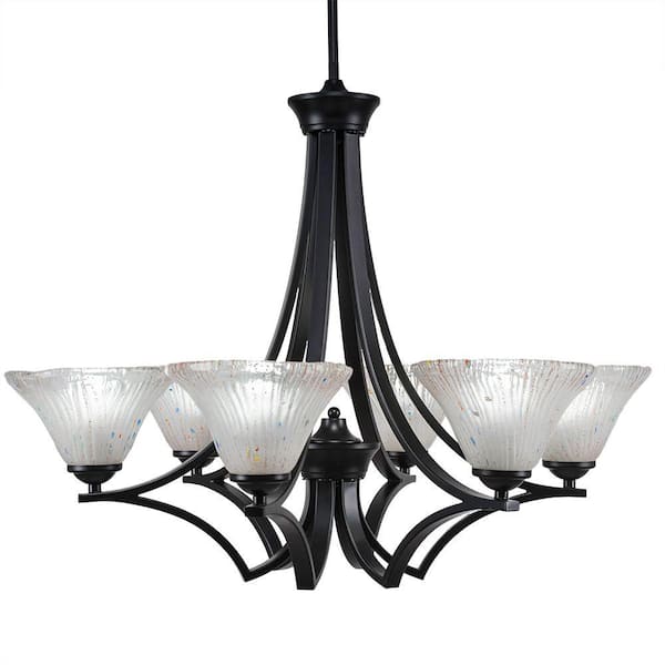 Unbranded Clevelend 6-Light Matte Black Round Chandelier with 7 in. Frosted Crystal Glass Shades, No bulbs included