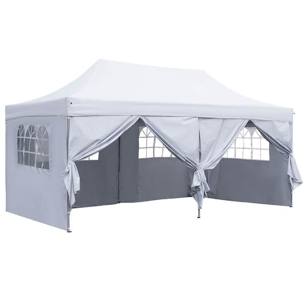OVASTLKUY 10 ft. x 20 ft. White Patio Outdoor Canopy Tent with 6-Side Walls and Carrying Bag