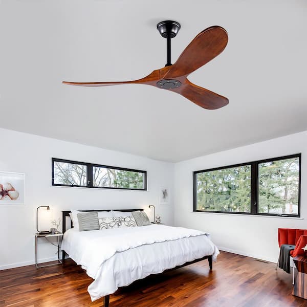52 in. Indoor Black Reversible DC Motor Ceiling Fan with Remote Control, 3 Solid Wood Blades, No Light