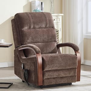 Brown Ergonomic Dual Motor Chenille Power Lift Recliner with Solid Wood Armrests, Massage and Heat