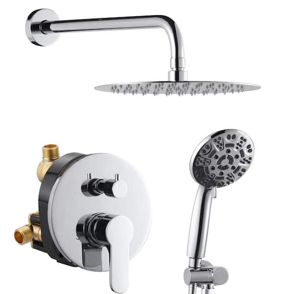 WOWOW 9-Spray Patterns with 1.8 GPM 10 in. Wall Mount Rain Fixed Shower Heads in 10 in. Polished Chrome