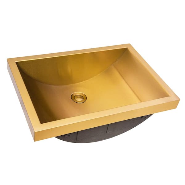 Ariaso 20 in. Semi-Recessed Drop-in Topmount Rectangular 16-Gauge Stainless Steel Bathroom Sink in Brushed Gold