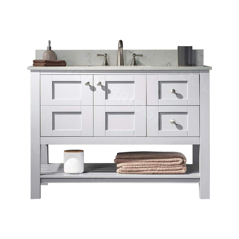 Woodbridge Sydney 42in W X 22in D X 38in H Bath Side Cabinet In White With Marble Vanity Top In Carrara White With White Basin Hv1025 The Home Depot