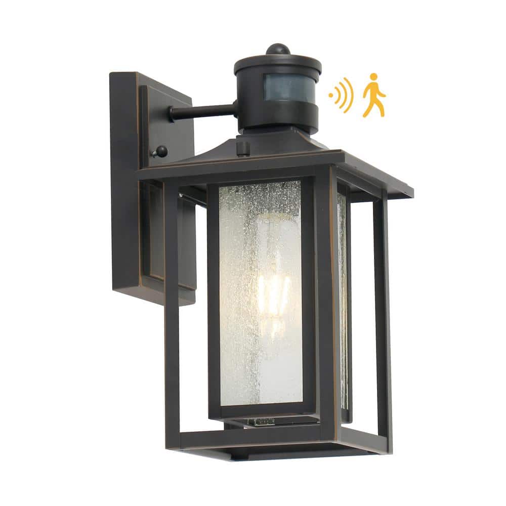 1-Light Matte Black Motion Sensing Outdoor Wall Lantern Sconces with Seeded Glass Shade Wall Light price history on PriceWatchPro