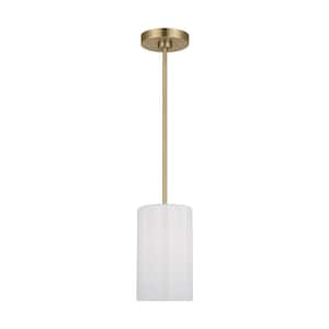 Rhett 1-Light Satin Bronze Mini Pendant Light with Clear/White Glass Shade, No Bulbs Included