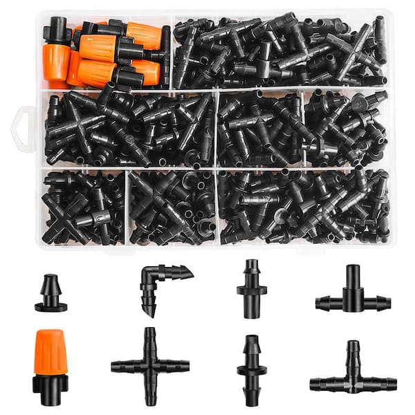Oyezvary 280-Piece Drip Irrigation Fittings Kit for 1/4 in. Tubing, Includes Nozzles, Tees, Couplings, Elbows, Plugs, Crosses