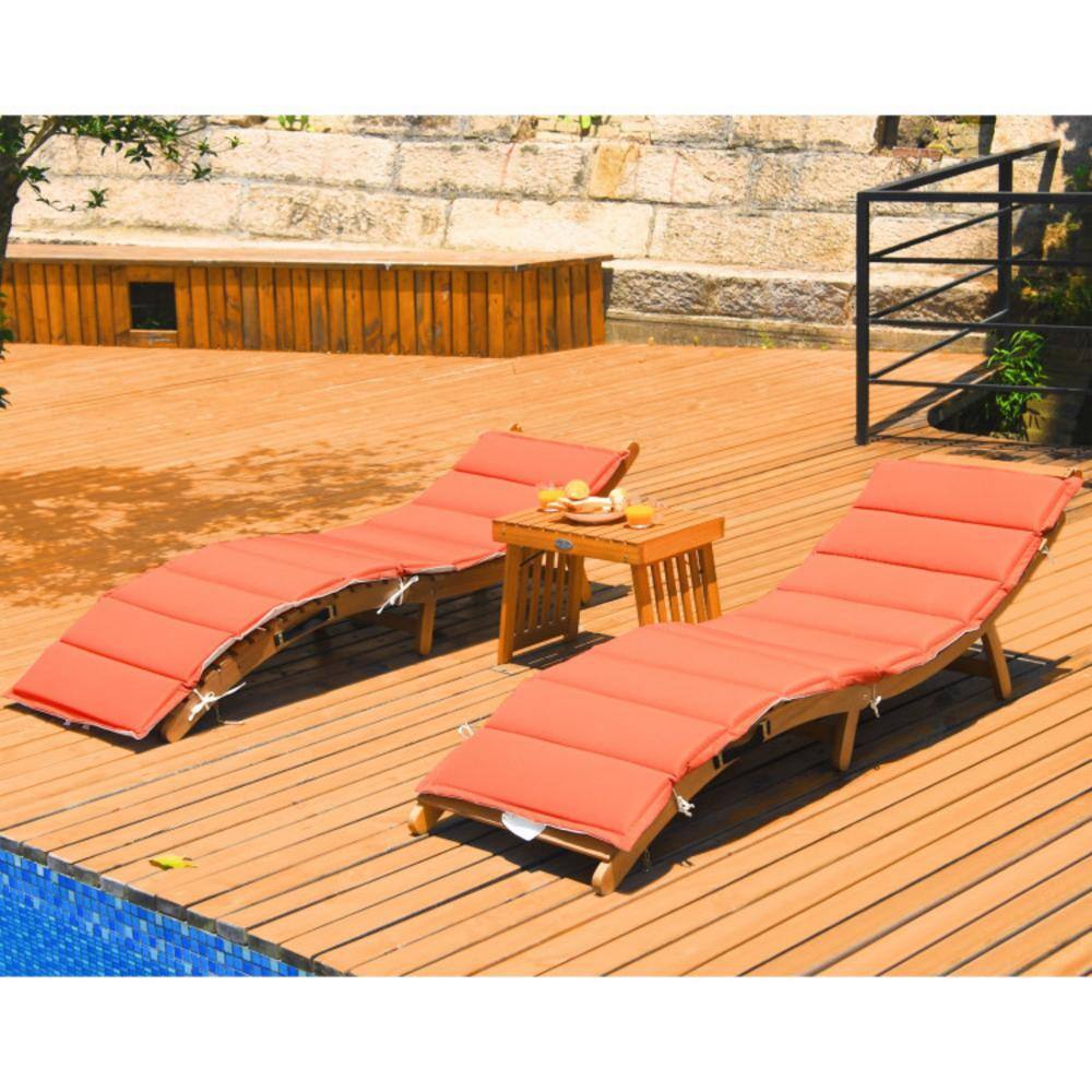 Eucalyptus Wood Lounge Chair Set with Red and White Cushions