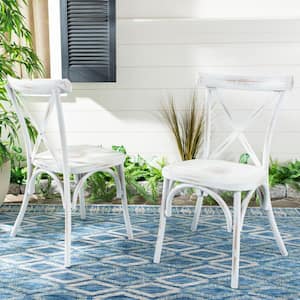 Elia Distressed White Stackable Metal Outdoor Dining Chair (2-Pack)