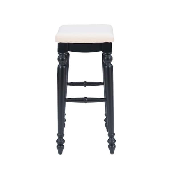 Marino 30 in. Black Backless Wood Bar Stool with Fabric Seat