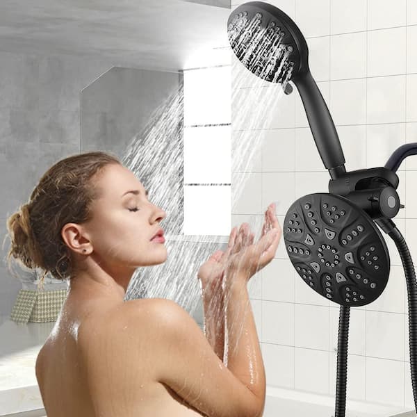 1-Piece Rain Shower Heads with Handheld Spray Combo in Black, 6 in. Face 3-Way Dual Rain and Handheld Shower Head